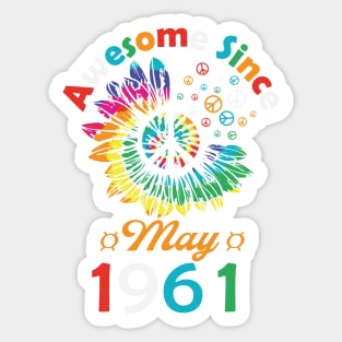 Funny Birthday Quote, Awesome Since May 1961, Retro Birthday Sticker